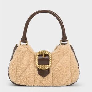 Charles & Keith Avis Quilted-Fur Belted Top Handle Bag - Multi